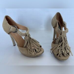 Light Tan Suede Fringe Heels | Made in Italy